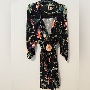 Soma Robe Wrap Black Multicolored Floral Size Large